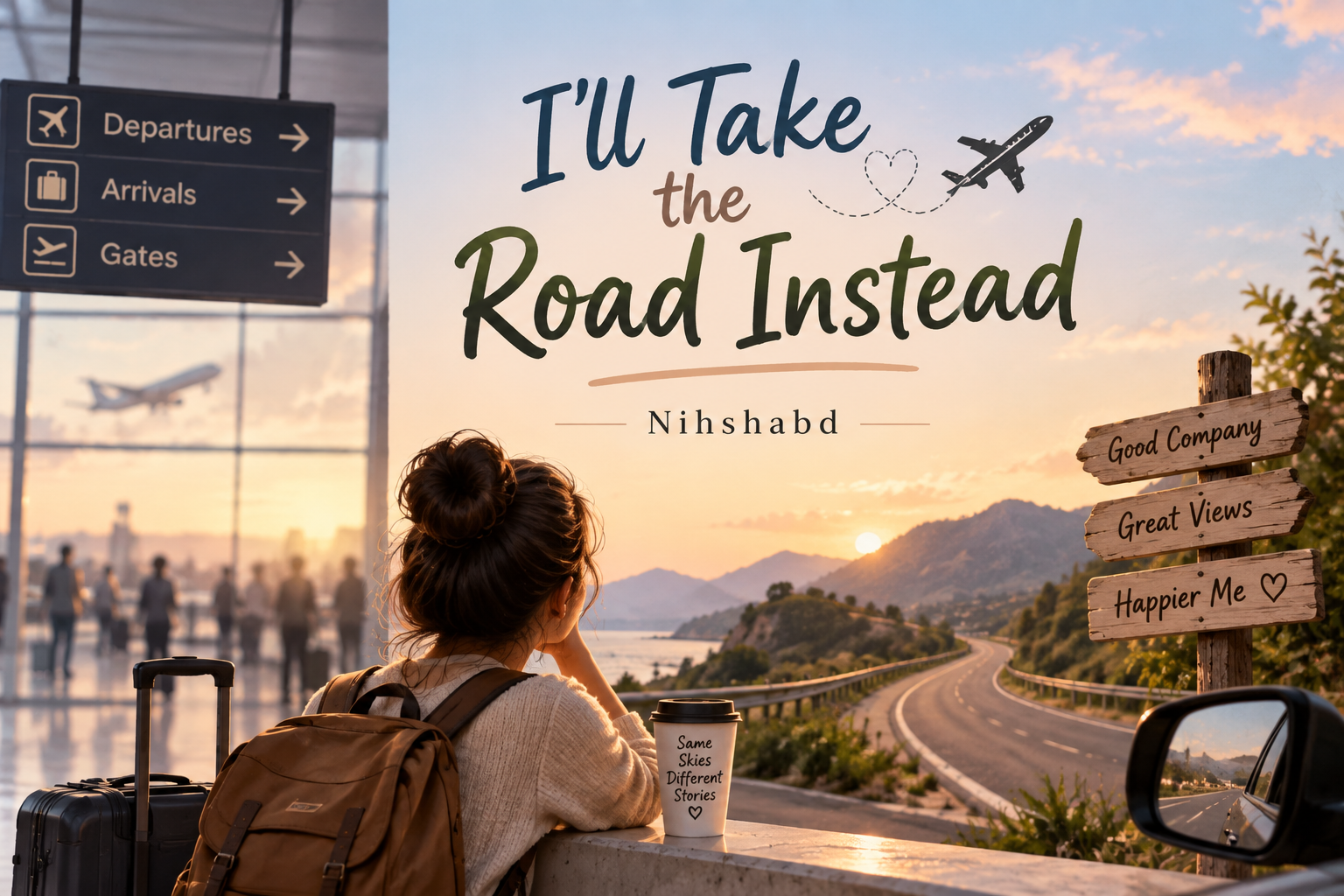 Traveller choosing a road trip instead of an airport journey