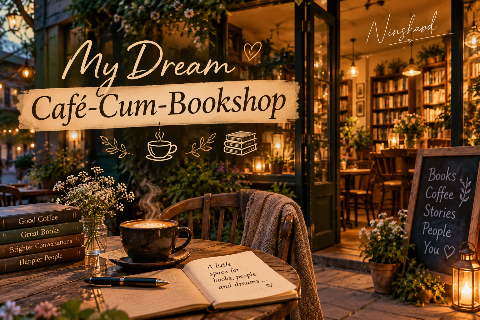 My dream café-cum-bookshop with books, coffee and a cosy reading space