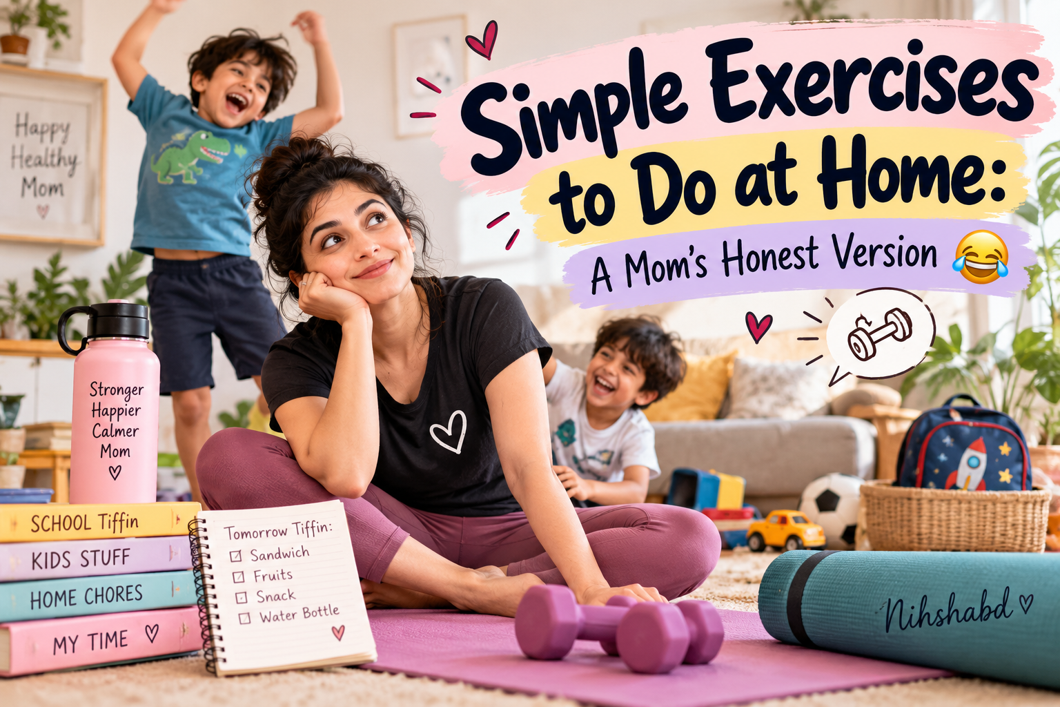 Simple exercises to do at home for busy moms with yoga and breathing
