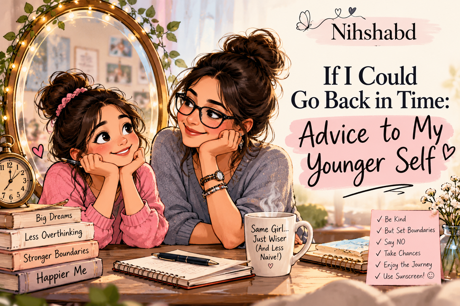Advice to my younger self – a younger woman and her wiser self reflecting on life lessons