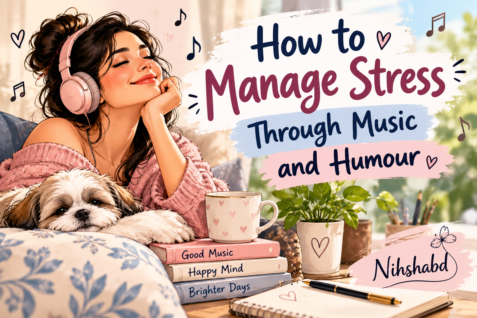 How to manage stress through music and humour with a woman enjoying music