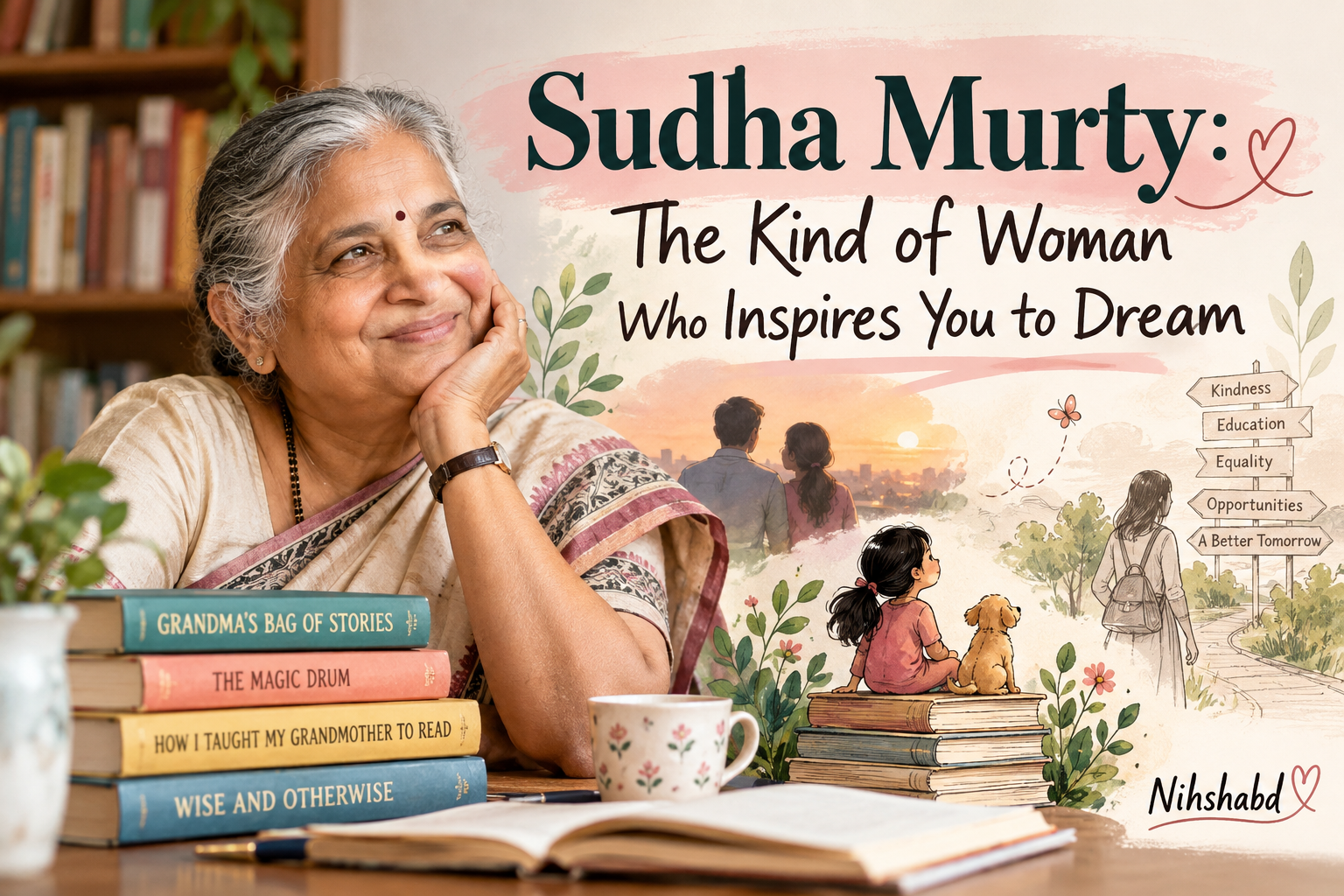 Sudha Murty inspiration: a woman who inspires you to dream through kindness, books and equality.